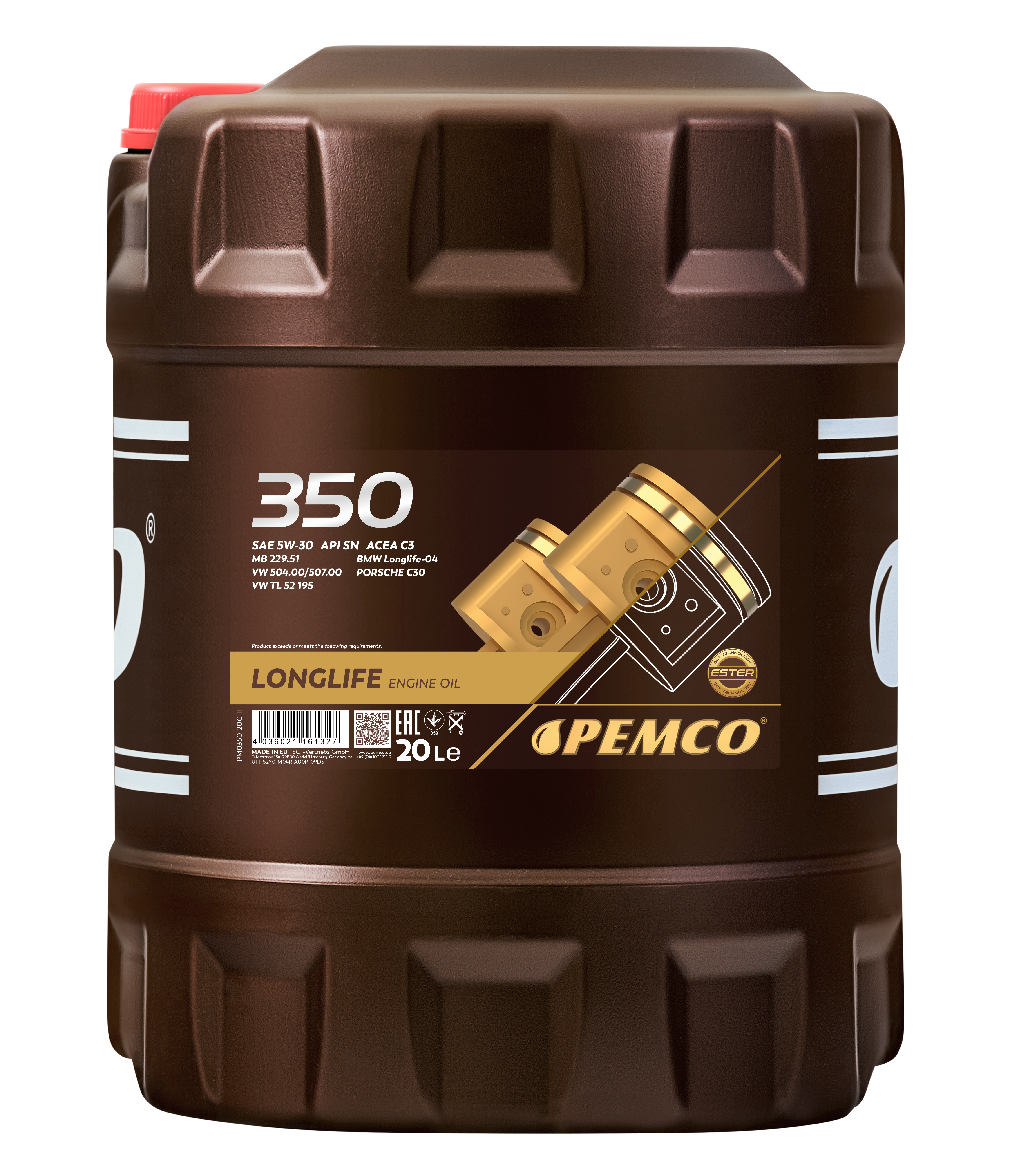 5w-30 SN, C3 20л (pao синт. мотор. масло) - PEMCO PM0350-20