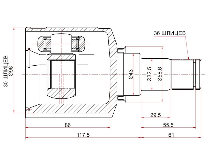 Шрус внутренний LH mitsubishi ASX ga8w GA0 13-14/outlander gf/delica D5 - SAT MI653