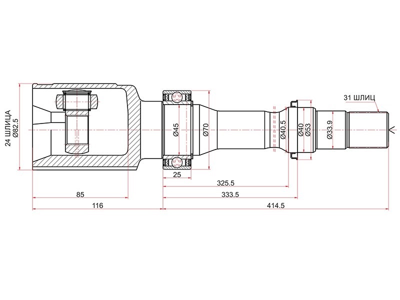 Шрус внутренний Mazda PE# cx-5 11/09- 2WD GJ# Mazda 6 12/08-, R, с подшипником привода, 24/33.9/31 l=530.5 - SAT MZ661