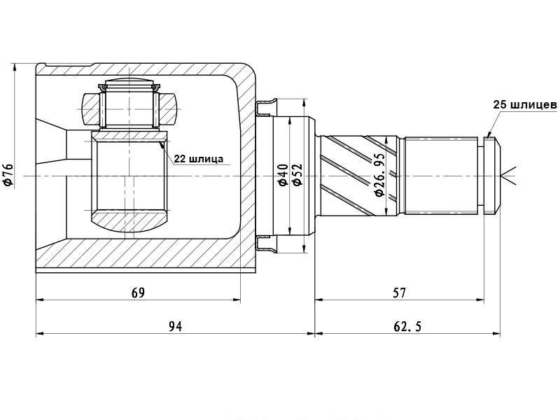 Шрус внутренний Nissan hr15de mr18de cr12de Y12 C11 K12 JAP qg16 b10rs eur, L, 22/40/25 - SAT NI657