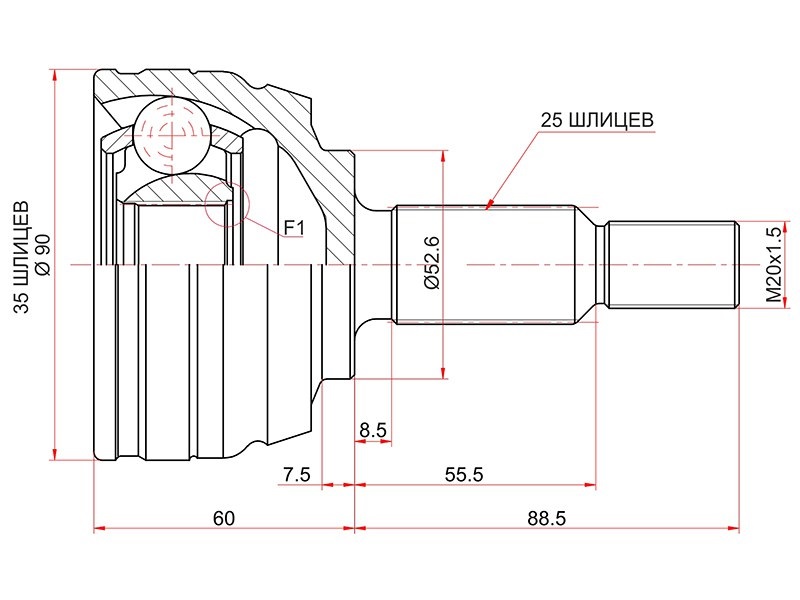 Шрус наружный renault duster 4WD 10- - SAT RN254
