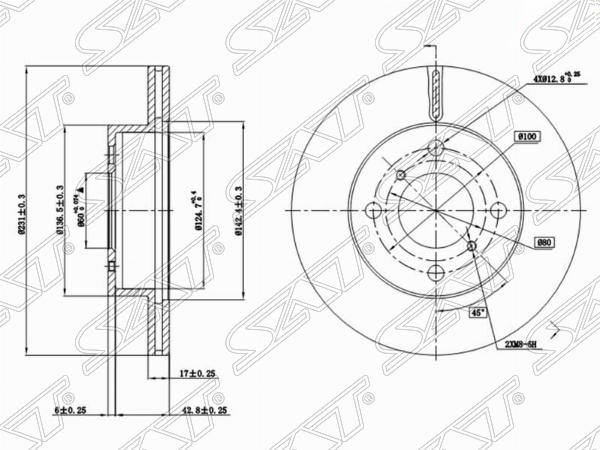 Диск тормозной перед suzuki wagon r/alto 1.0/1.2 98-00 - SAT ST5531175F00