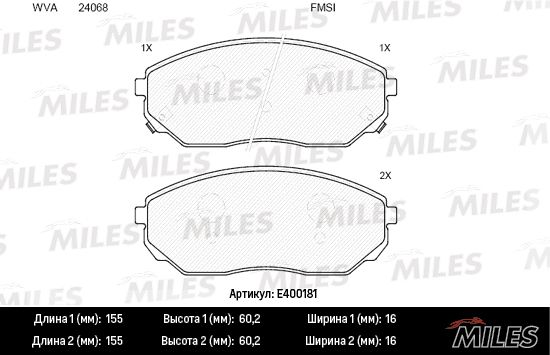 Колодки тормозные KIA sorento 02- передние - Miles E400181