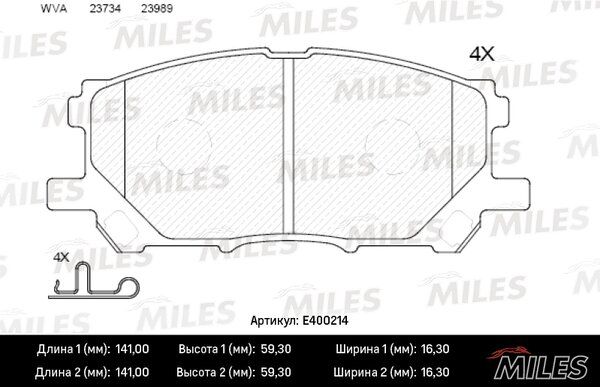 Колодки тормозные lexus rx300/rx330/rx350 03>08/rx400h 05>09 передние - Miles E400214