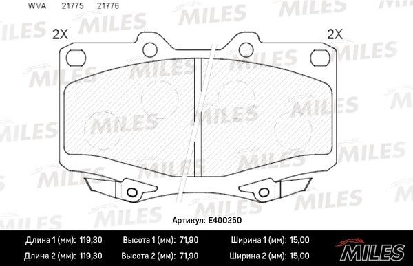 Колодки тормозные toyota land cruiser 87-97 передние - Miles E400250