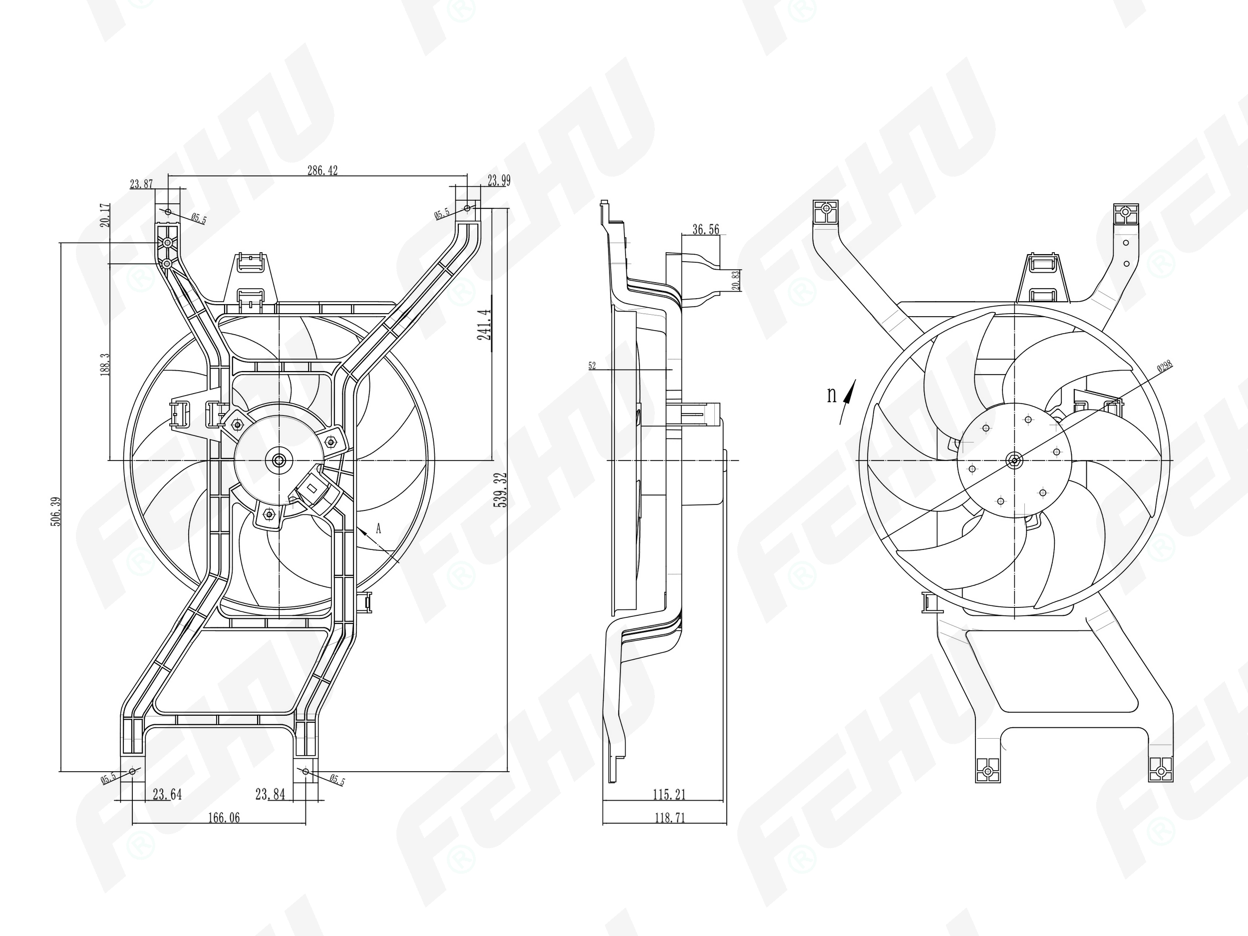 Электровентилятор охлаждения с Кожухом для Lada Largus (12-)/Renault Logan (08-) - FEHU FFC1064h