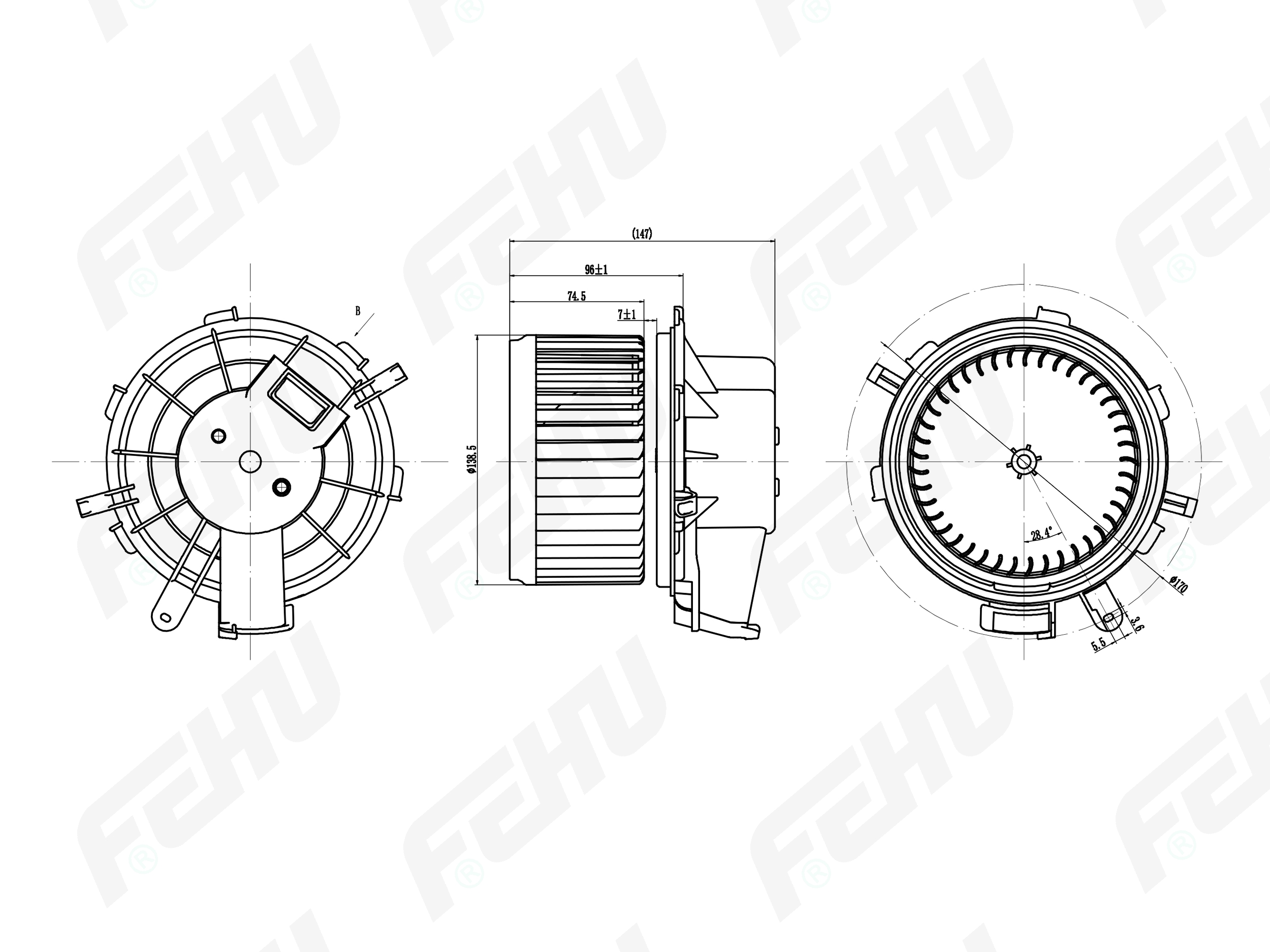 Электровентилятор отопителя для Fiat Ducato/PSA Boxer/Jumper (06-) - FEHU FFH1050