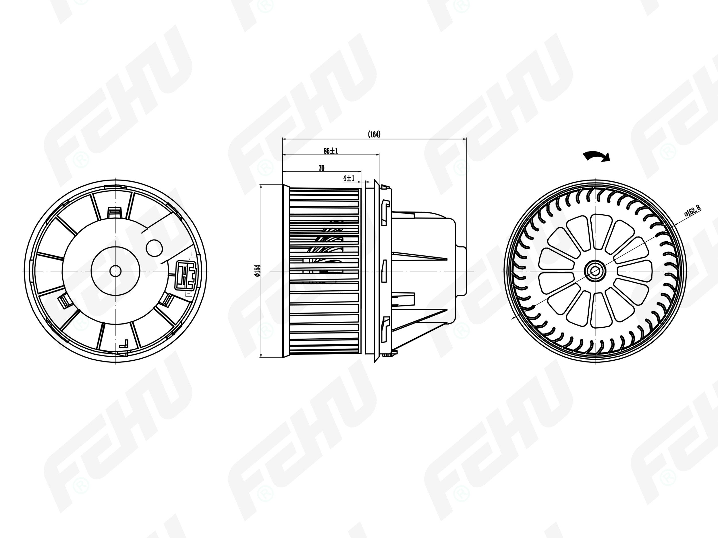 Электровентилятор отопителя для Ford Focus II (03-)/Mondeo IV (07-)/Volvo S40 (04-) - FEHU FFH1059