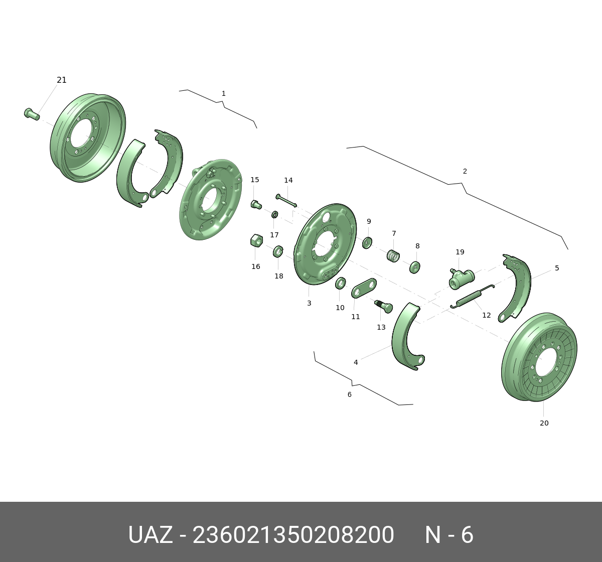 Комплект колодок задних тормозов (для А/М УАЗ профи) - UAZ 236021350208200