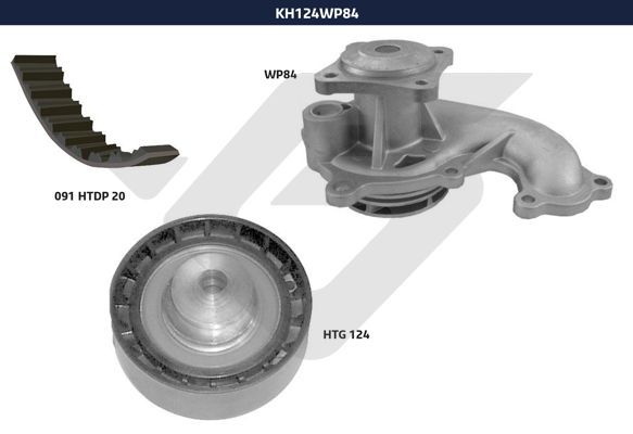 Ремкомплект привода ГРМ с водяным насосом - Hutchinson KH 124WP84