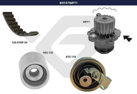 Ремкомплект привода ГРМ с водяным насосом  - Hutchinson KH 157WP71