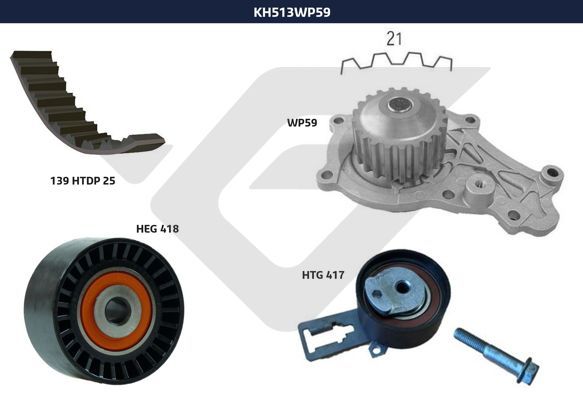 Ремкомплект привода ГРМ с водяным насосом - Hutchinson KH 513WP59