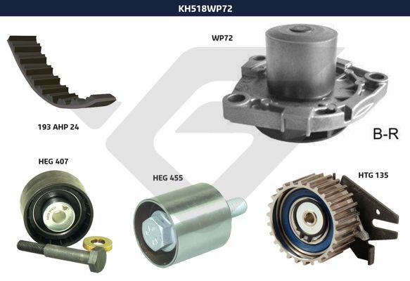 Ремкомплект привода ГРМ с водяным насосом - Hutchinson KH 518WP72