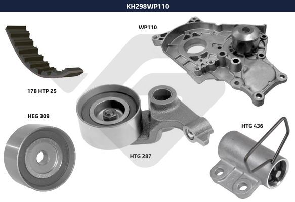 Ремкомплект привода ГРМ с водяным насосом - Hutchinson KH 298WP110