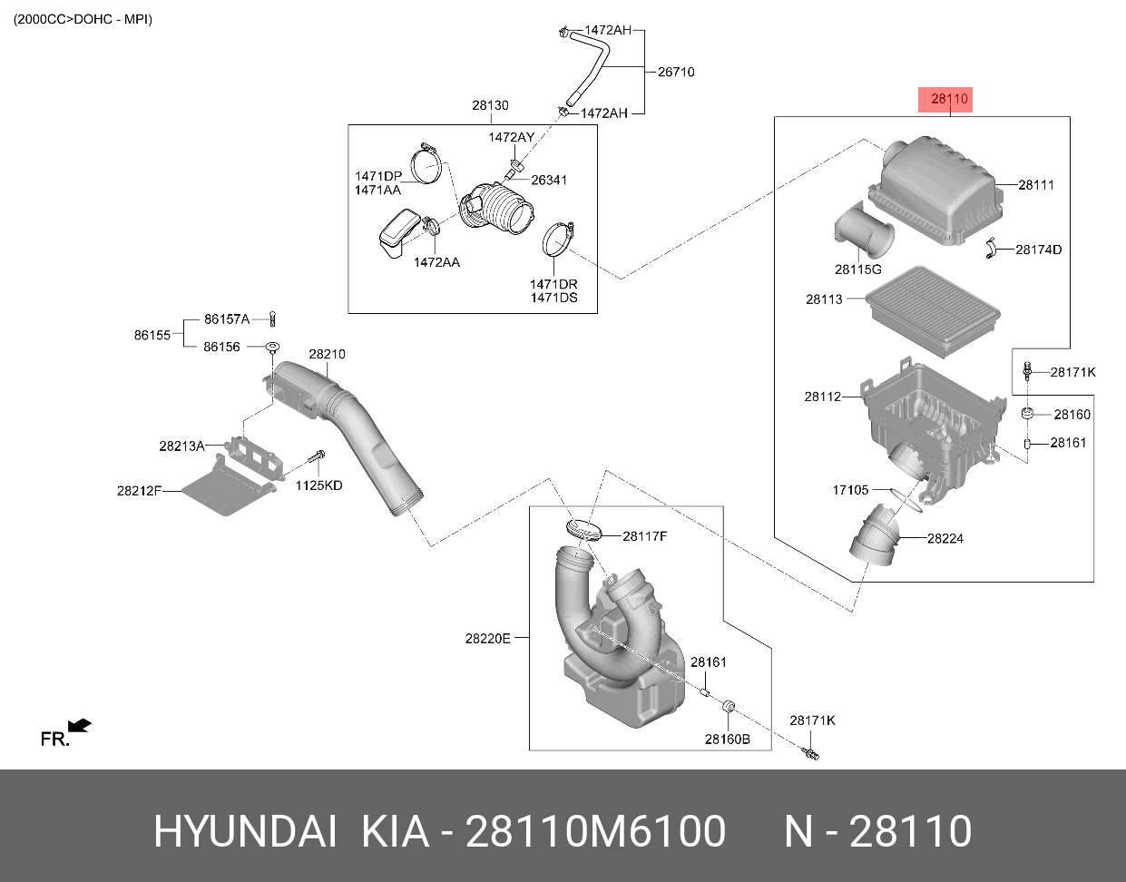Воздушный фильтр двигателя - Hyundai/Kia 28110M6100