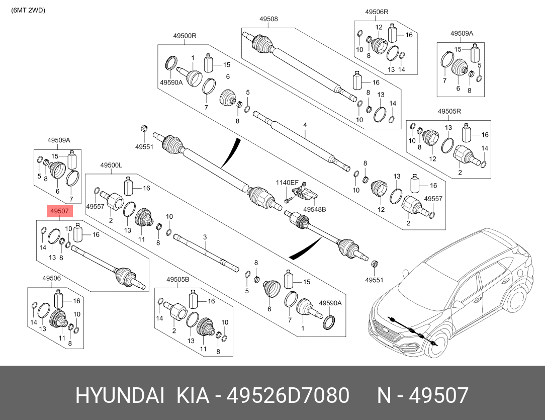 Шрус вала колеса | перед прав/лев | - Hyundai/Kia 49526D7080