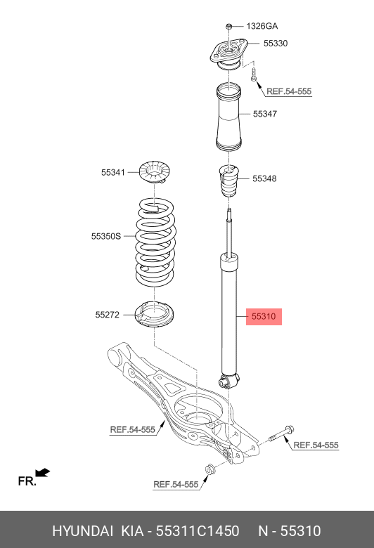 Амортизатор sonata 2.0л, максимально разрешенная масса 1840кг - Hyundai/Kia 55311C1450