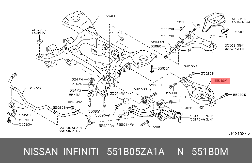 Рычаг Z62 задний нижн. - Nissan 551B0-5ZA1A