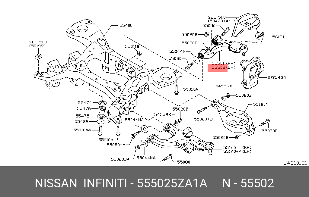 Рычаг задн. вверх. лев. Z62 | перед лев | - Nissan 55502-5ZA1A