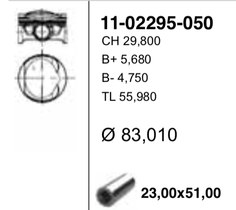 83,01 mm. Поршень + палец без колец - YENMAK 1102295050