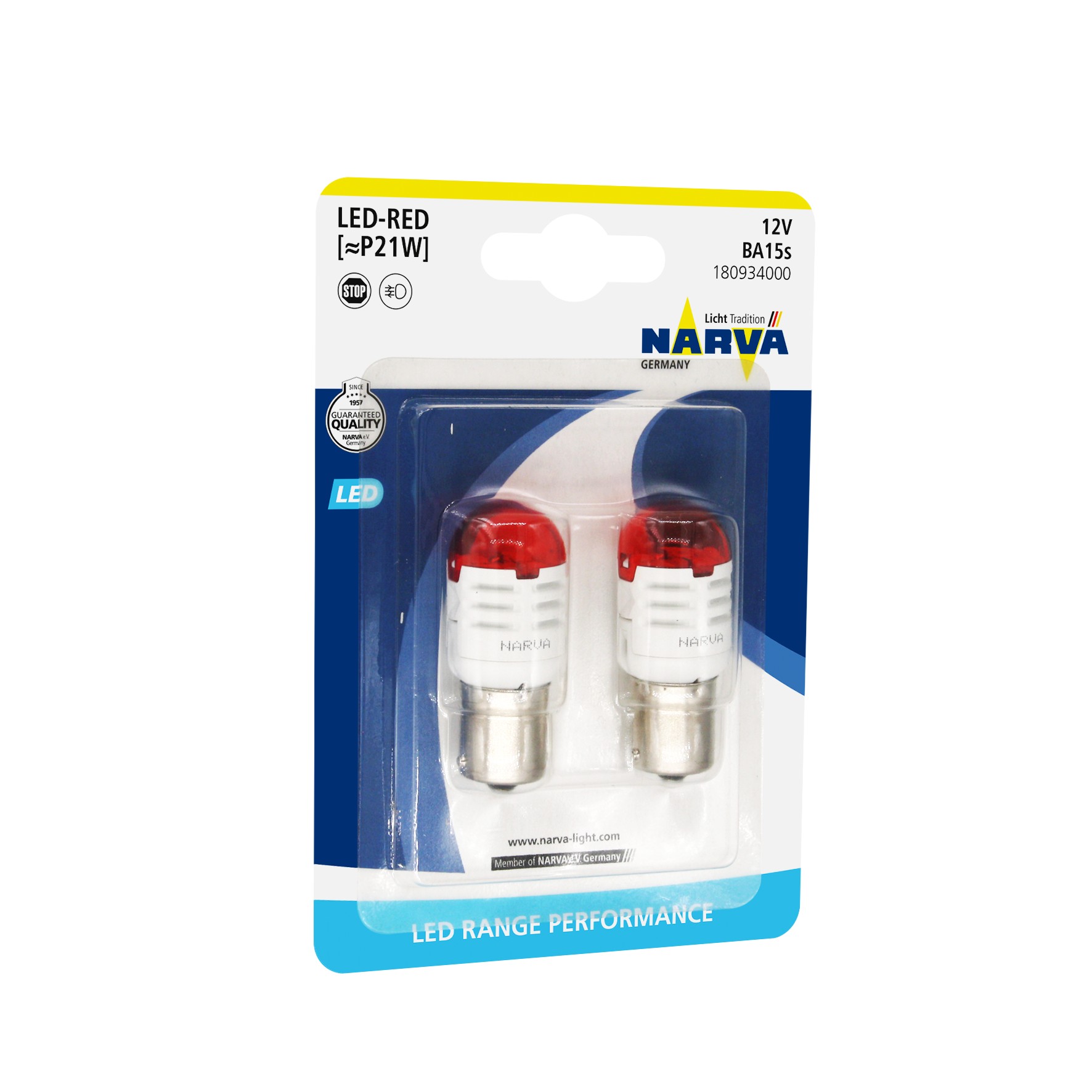 Комплект светодиодных ламп P21 LED red 12V 1.75w BA15s B2 (2шт) - Narva 18093