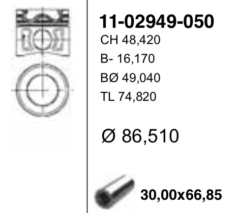 86,51 mm Поршень + палец без колец - YENMAK 1102949050