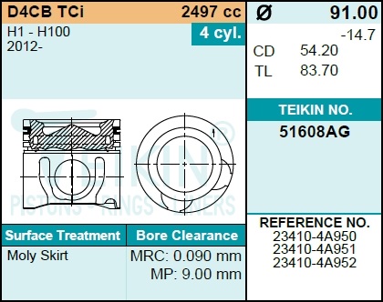 Поршень двигателя  51608ag STD (4шт/упак) - Teikin 51608AGSTD