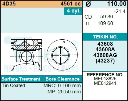 Поршень двигателя  43608ag STD (4шт/упак) - Teikin 43608AGSTD
