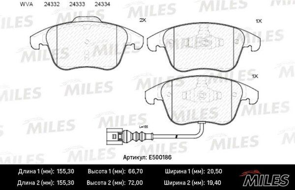 Колодки тормозные audi Q3 11-/vw sharan 10-/tiguan 07- передние Ceramic - Miles E500186