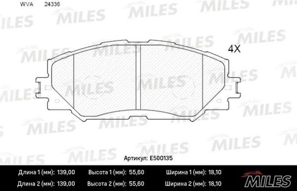 Колодки тормозные toyota auris 1.4-1.6 07-/corolla 1.4 07-/rav 4 06- передние Ceramic - Miles E500135