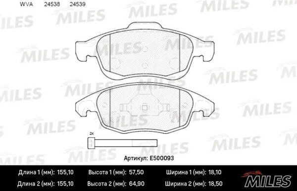 Колодки тормозные citroen berlingo 08-/c4 06-/partner 08- передние Ceramic - Miles E500093