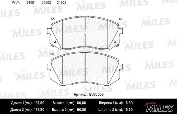 Колодки тормозные hyundai ix35 10-/kia sportage 10-/carens 02- передние Ceramic - Miles E500055