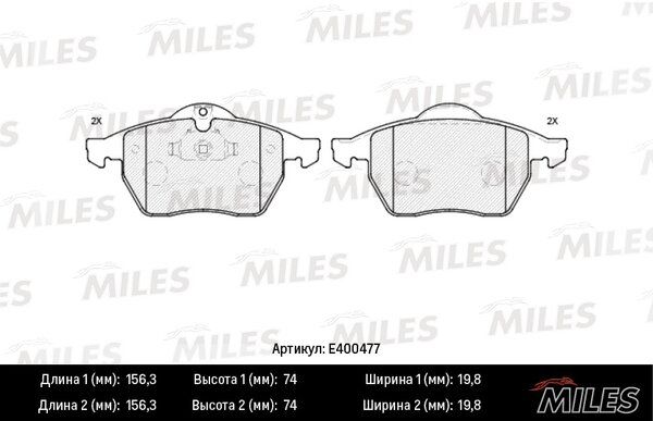 Колодки тормозные opel astra g 2.0/vectra b/zafira a/saab 9-3/9-5 98> передние - Miles E400477