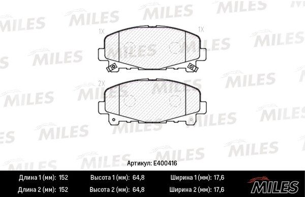 Колодки тормозные honda accord 2.0/2.4 акпп 08- передние - Miles E400416