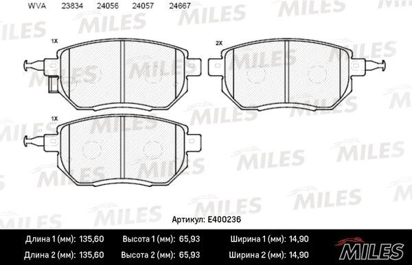 Колодки тормозные infiniti fx35/45 03-/nissan murano 05- передние - Miles E400236