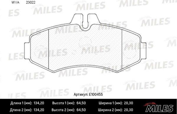 Колодки тормозные mercedes vito 93>03/sprinter (901-903) >06 передние - Miles E100455