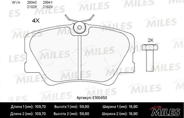 Колодки тормозные mercedes benz w201/w124 без датчика передние - Miles E100450