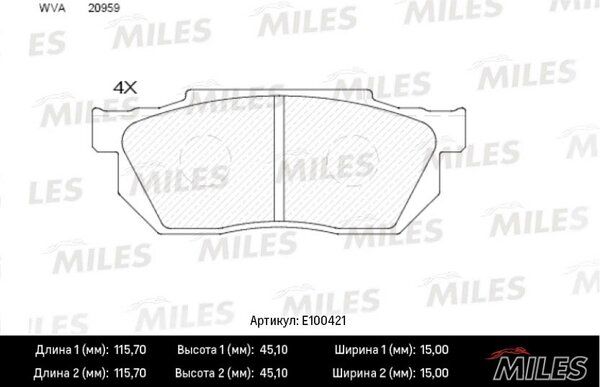 Колодки тормозные honda civic/crx/prelude 83-95 передние б/датчика - Miles E100421