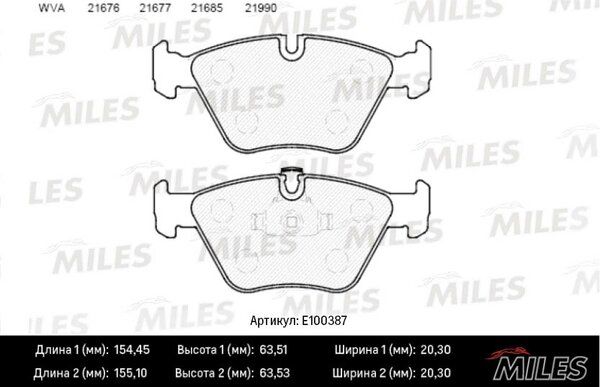 Колодки тормозные BMW E39 520i/523i/535i передние - Miles E100387