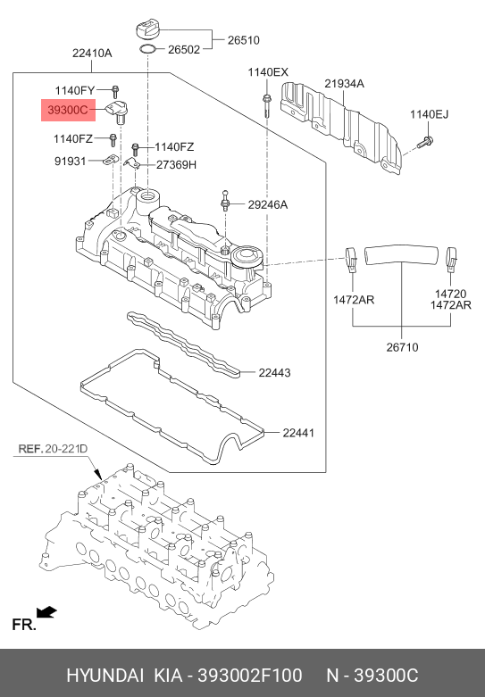 Датчик положения распредвала - Hyundai/Kia 393002F100