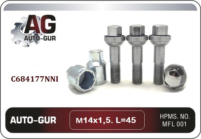 Болты секретки комплект М14x1,5 l=45 r=14.5 (-2Key) - Auto-GUR C684177NNI