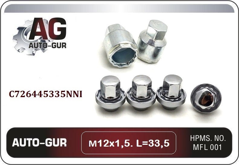 Гайки секретки комплект М12x1,5 l=33.5 60 cone (C726445(33.5)NNI-2Key) - Auto-GUR C726445335NNI