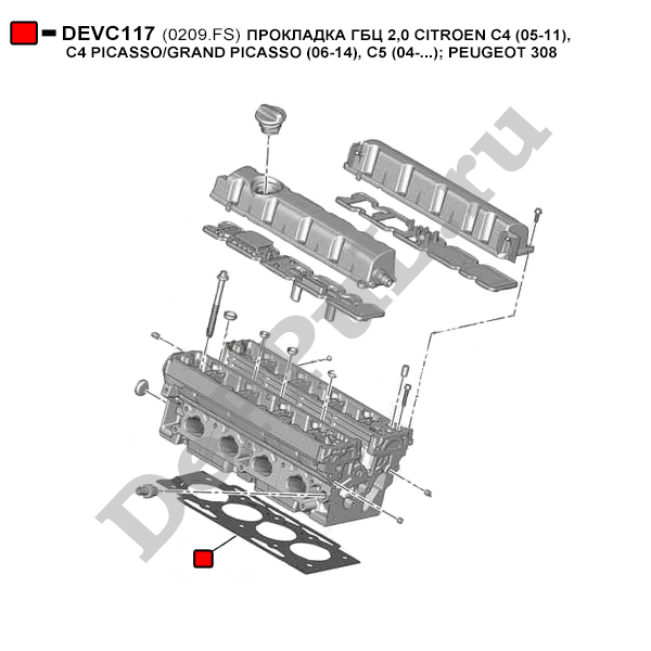 Прокладка гбц 2,0 citroen c4 (05-11), c4 picasso/grand picasso (06-14), c5 (04-...), peugeot 308 i - DePPuL DEVC117