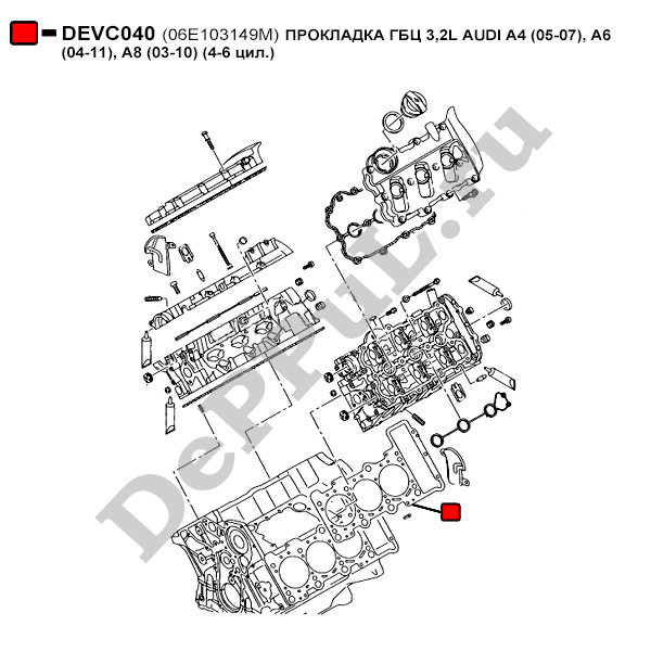 Прокладка гбц 3,2l audi a4 (05-07), a6 (04-11), a8 (03-10) (4-6 цил.) - DePPuL DEVC040
