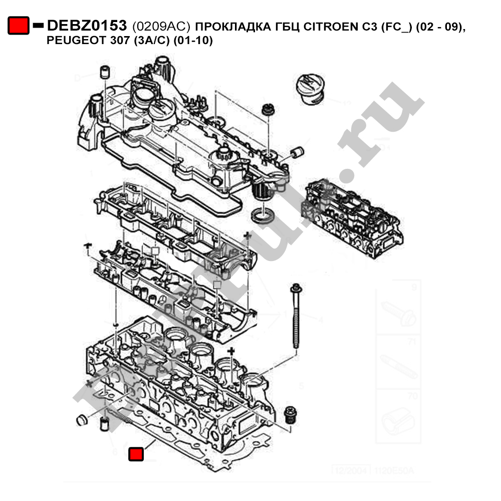 Прокладка гбц citroen c3 (fc) (02 - 09), peugeot 307 (3a/c) (01-10) - DePPuL DEBZ0153