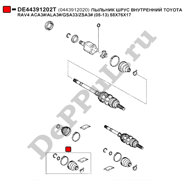 Пыльник шрус внутренний toyota rav4 aca3/ala3/gsa33/zsa3 (05-13) 58x76x17 - DePPuL DE44391202T