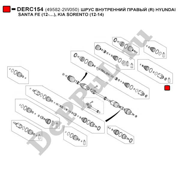 Шрус внутренний правый (r) hyundai santa fe (12-…), kia sorento (12-14) - DePPuL DERC154