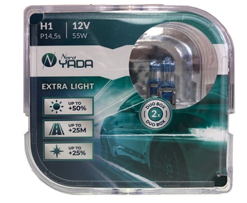 Лампа H1 12V 55W extra light +50 % Plastic case - 2шт. - Nord Yada 907362