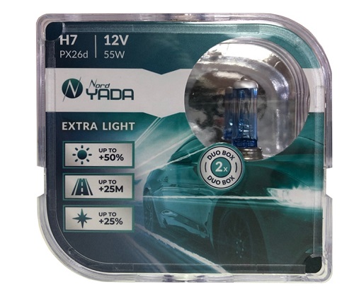Лампа H7 12V 55W extra light +50 % Plastic case - 2шт - Nord Yada 907365
