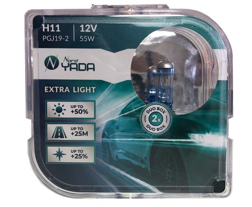 Лампа H11 12V 55W extra light +50 % Plastic case - 2шт - Nord Yada 907367